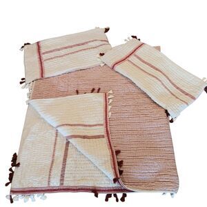 Pottery Barn Nellie Pick Stitch Red & Cream Reversible King Quilt & 2 Shams